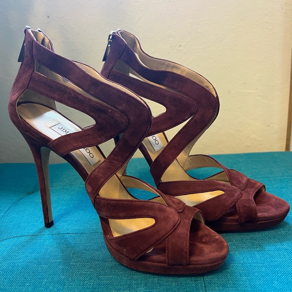 Jimmy Choo strappy red platform heels